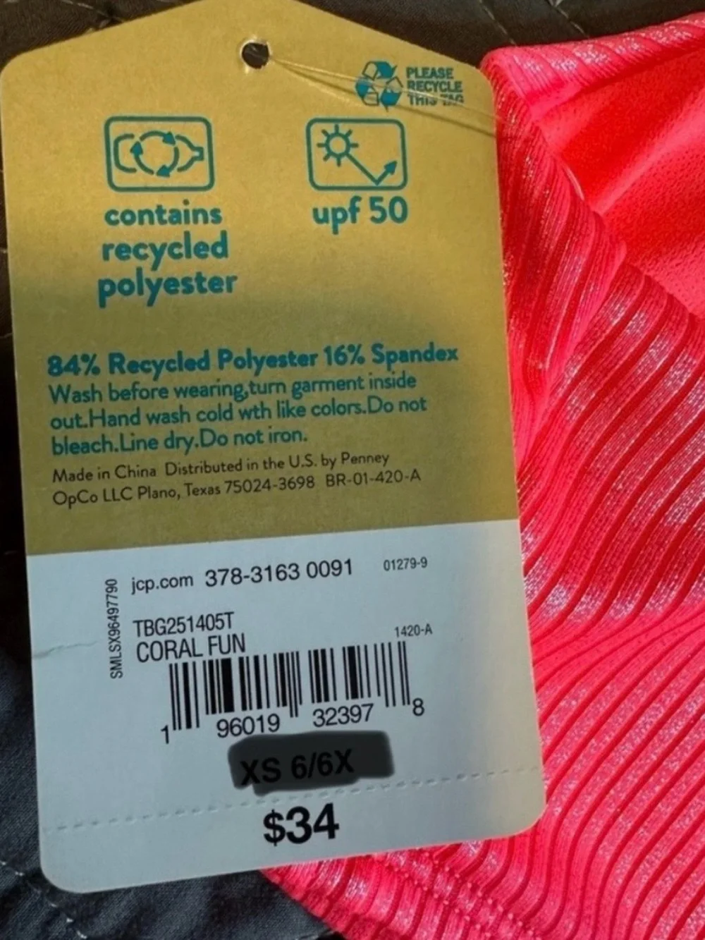 Thereabouts Girls Coral Fun 2 Piece Tankini Set NWT Size XL 16